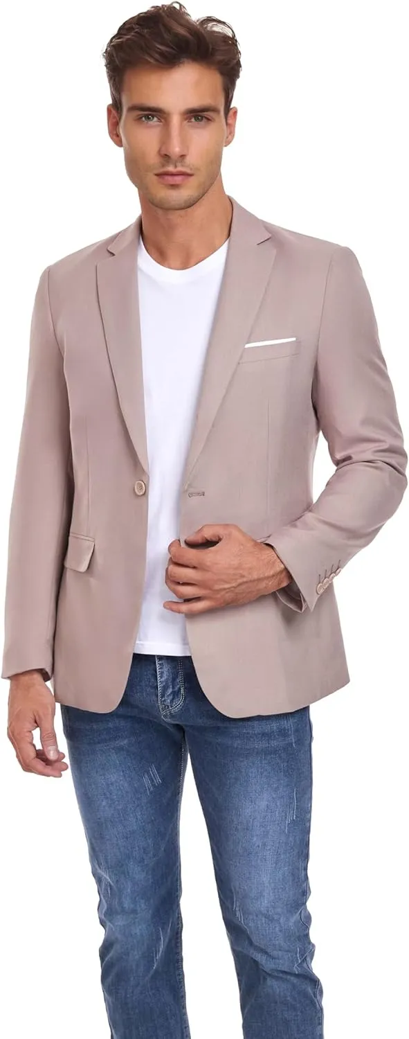 Mens Blazer One Button Slim Fit Suit Jacket Lightweight Business Wedding Prom Casual Sport Blazer