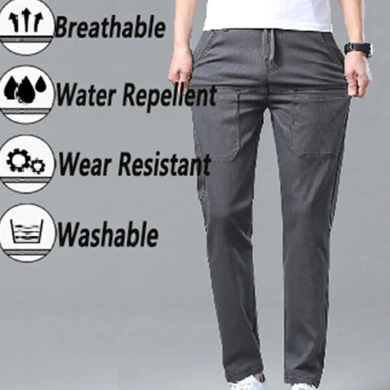 Mens Cargo Pants Big and Tall Outdoor Waterproof Hiking Work Pants Elastic Waist Slim Fit Trousers with Pockets