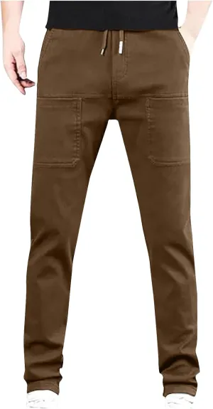 Mens Cargo Pants Big and Tall Outdoor Waterproof Hiking Work Pants Elastic Waist Slim Fit Trousers with Pockets