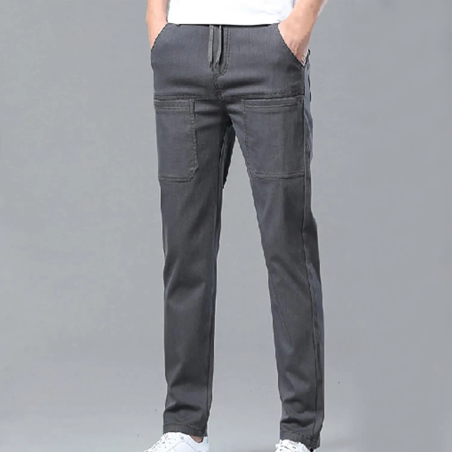 Mens Cargo Pants Big and Tall Outdoor Waterproof Hiking Work Pants Elastic Waist Slim Fit Trousers with Pockets