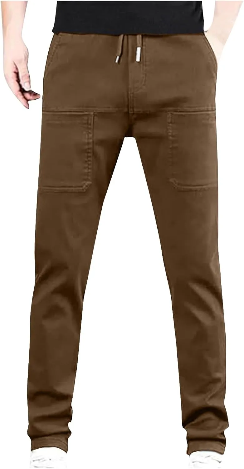 Mens Cargo Pants Big and Tall Outdoor Waterproof Hiking Work Pants Elastic Waist Slim Fit Trousers with Pockets