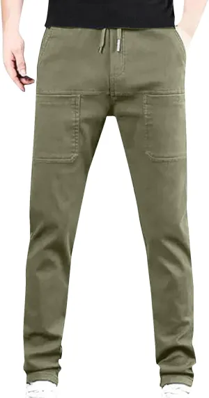 Mens Cargo Pants Big and Tall Outdoor Waterproof Hiking Work Pants Elastic Waist Slim Fit Trousers with Pockets