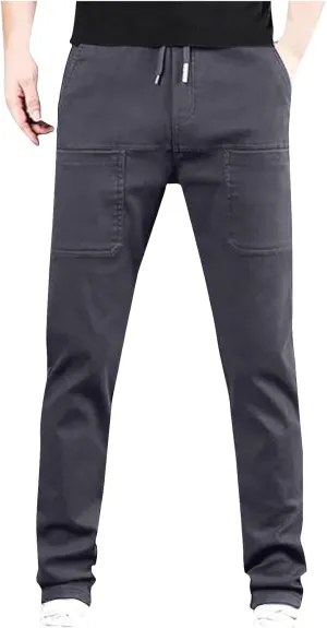 Mens Cargo Pants Big and Tall Outdoor Waterproof Hiking Work Pants Elastic Waist Slim Fit Trousers with Pockets