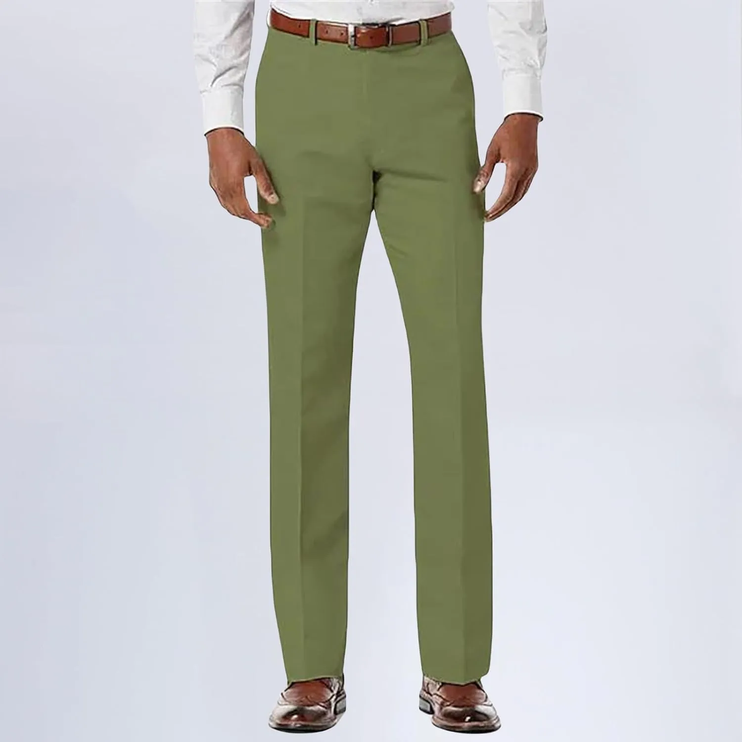 Men's Casual Pants Vintage Slim Fit Dress Pant Waist Stretch Work Trousers Fashion Flat Front Trousers with Pocket