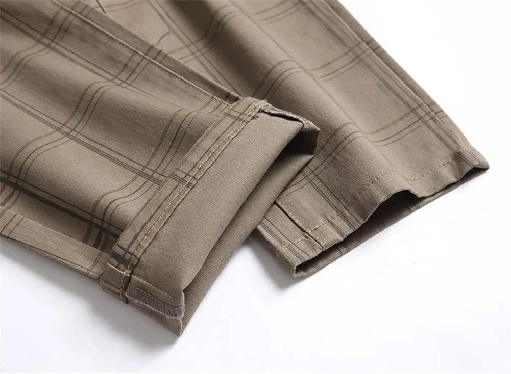 Mens Casual Plaid Chino Business Dress Pants,Fashion Black Stretch Slim Fit Flat Front Skinny Dress Pant for Men