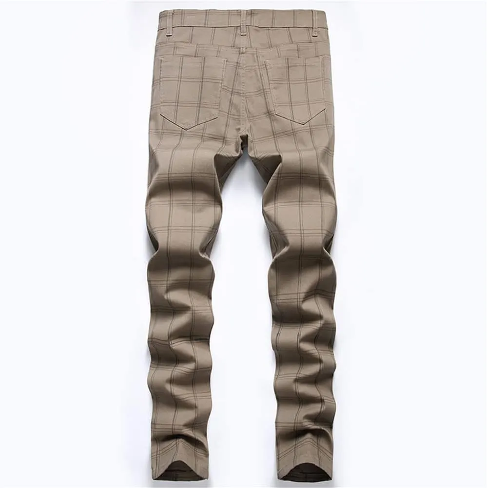 Mens Casual Plaid Chino Business Dress Pants,Fashion Black Stretch Slim Fit Flat Front Skinny Dress Pant for Men