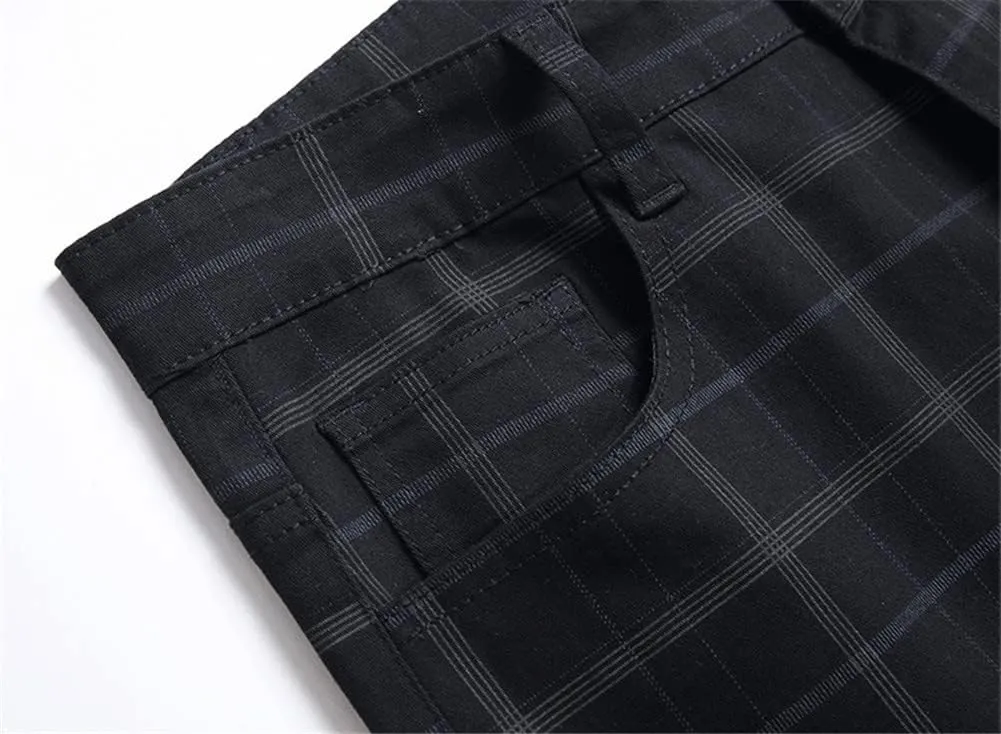 Mens Casual Plaid Chino Business Dress Pants,Fashion Black Stretch Slim Fit Flat Front Skinny Dress Pant for Men