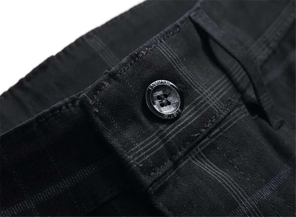 Mens Casual Plaid Chino Business Dress Pants,Fashion Black Stretch Slim Fit Flat Front Skinny Dress Pant for Men