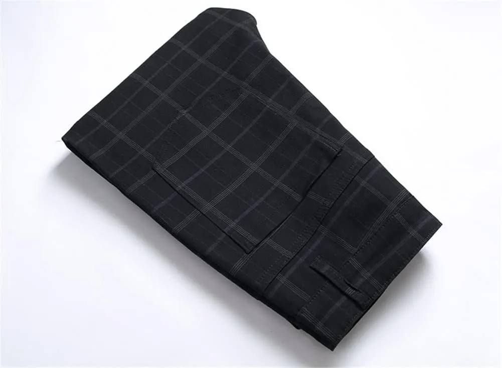 Mens Casual Plaid Chino Business Dress Pants,Fashion Black Stretch Slim Fit Flat Front Skinny Dress Pant for Men