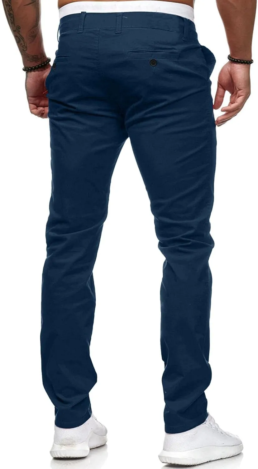 Mens Chinos Casual Slim Fit Dress Pants Stretch Flat-Front Skinny Golf Pants Comfy Solid Work Slacks Tapered Trousers