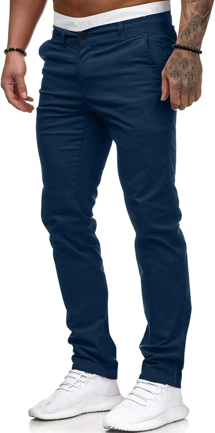 Mens Chinos Casual Slim Fit Dress Pants Stretch Flat-Front Skinny Golf Pants Comfy Solid Work Slacks Tapered Trousers