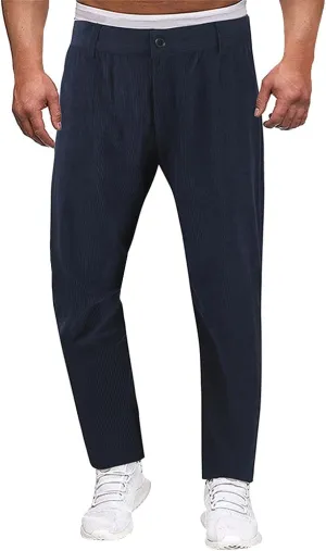 Mens Corduroy Pants Slim Fit Straight Leg Spring Casual Warm Up Pleated Pants Flat-Front Stretch Chino Work Trousers