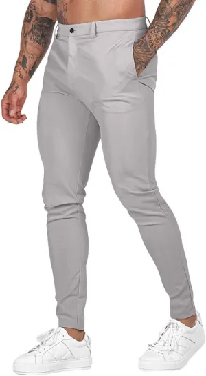 Mens Fashion Slim Fit Golf Dress Pants Casual Business Skinny Stretch Flat-Front Tapered Leg Chino Expandable Waist Suit Pant