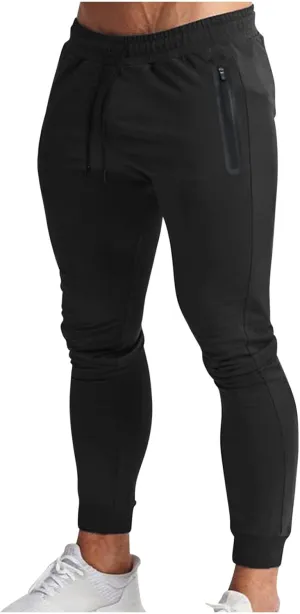 Mens Gym Jogger Pants, Casual Slim Fit Workout Sweatpants with Zipper Pockets Exercise Bodybuilding Athletic Pants