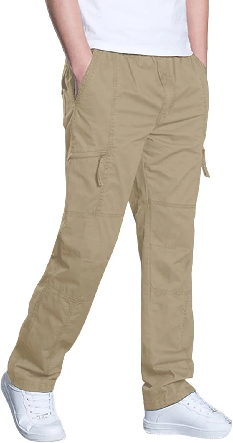 Mens Lightweight Cargo Pants Elastic Waist Straight Leg Slim Fit Chino Trousers for Men Trendy Solid Work Khaki Pant