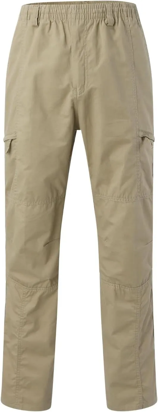 Mens Lightweight Cargo Pants Elastic Waist Straight Leg Slim Fit Chino Trousers for Men Trendy Solid Work Khaki Pant
