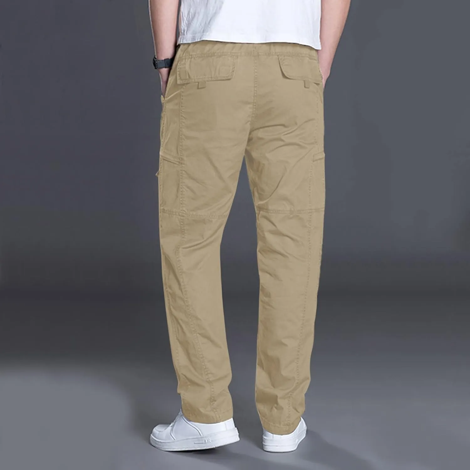Mens Lightweight Cargo Pants Elastic Waist Straight Leg Slim Fit Chino Trousers for Men Trendy Solid Work Khaki Pant