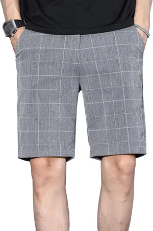 Men's Linen Flat Front Casual Shorts Elastic Waist Drawstring Beach Trunk Slim Fit Stretch Chino Short Pants