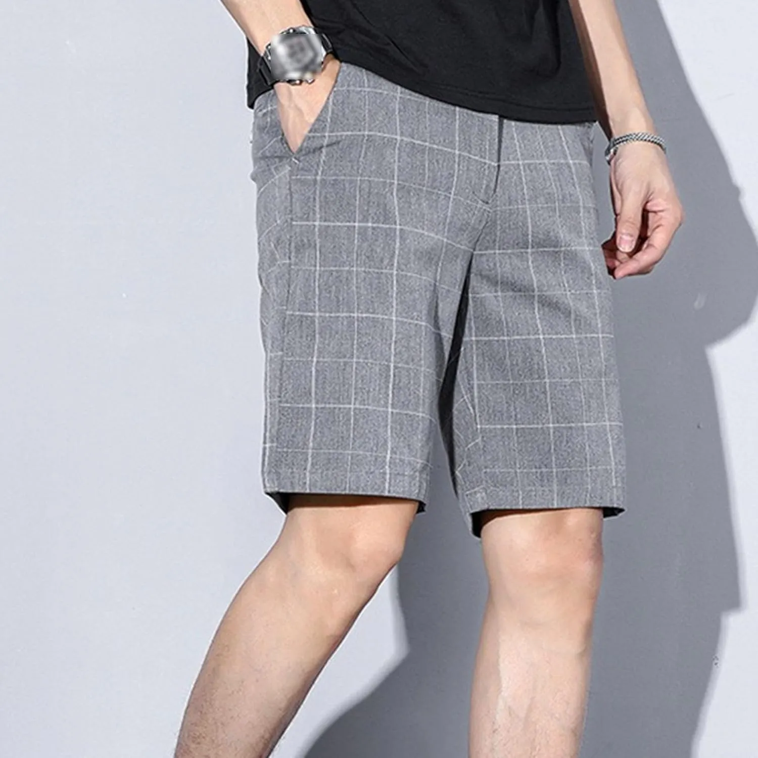 Men's Linen Flat Front Casual Shorts Elastic Waist Drawstring Beach Trunk Slim Fit Stretch Chino Short Pants