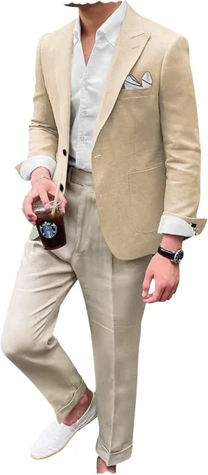 Mens Linen Suit Jacket for Men Slim Fit Casual Blazer Men Beach Wedding Jacket Formal Business