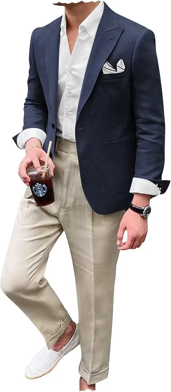 Mens Linen Suit Jacket for Men Slim Fit Casual Blazer Men Beach Wedding Jacket Formal Business