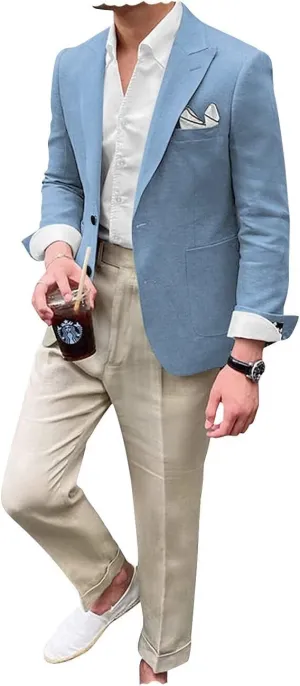 Mens Linen Suit Jacket for Men Slim Fit Casual Blazer Men Beach Wedding Jacket Formal Business