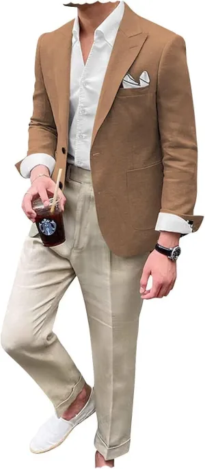 Mens Linen Suit Jacket for Men Slim Fit Casual Blazer Men Beach Wedding Jacket Formal Business