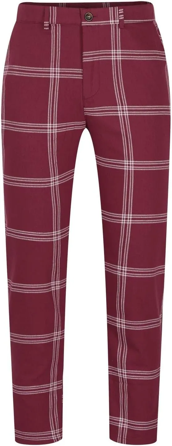 Mens Plaid Pants Skinny Dress Pants Stretch Slim Fit Business Casual Dress Chinos Pants for Men