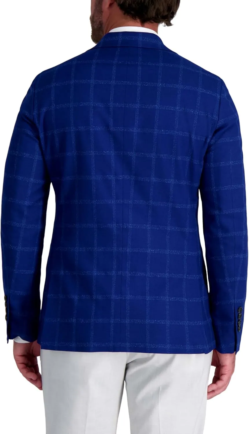 Men's Slim Fit Plaid Windowpane Sport Coat Blazer