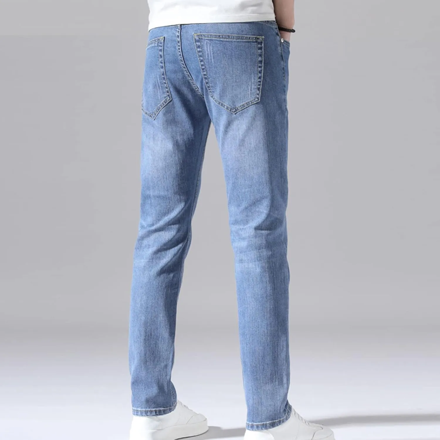 Men's Slim Fit Skinny Stretch Jeans Classic Retro Straight Leg Denim Pants Washed Distressed Comfy Jean Trousers