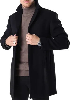 Men's Slim Fit Trench Coat Slim Fit Notched Collar Long Jacket Overcoat Single Breasted Pea Coat wih Pockets