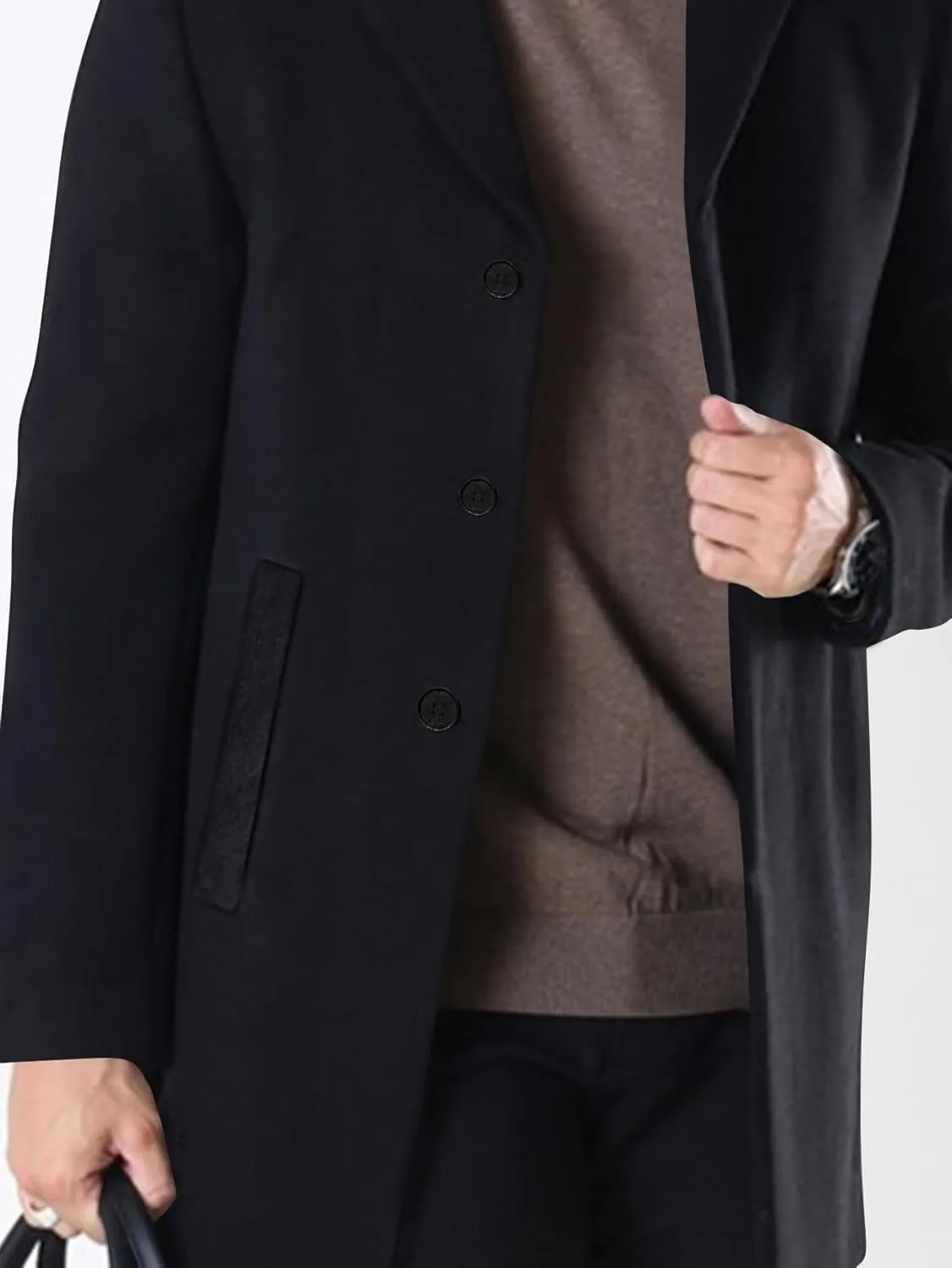 Men's Slim Fit Trench Coat Slim Fit Notched Collar Long Jacket Overcoat Single Breasted Pea Coat wih Pockets