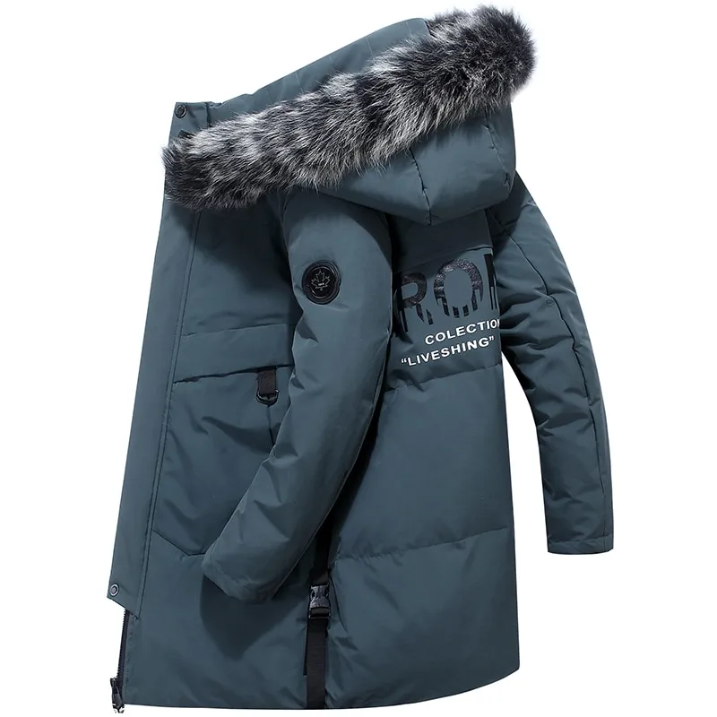 Men's Solid Long Hooded Down Jacket