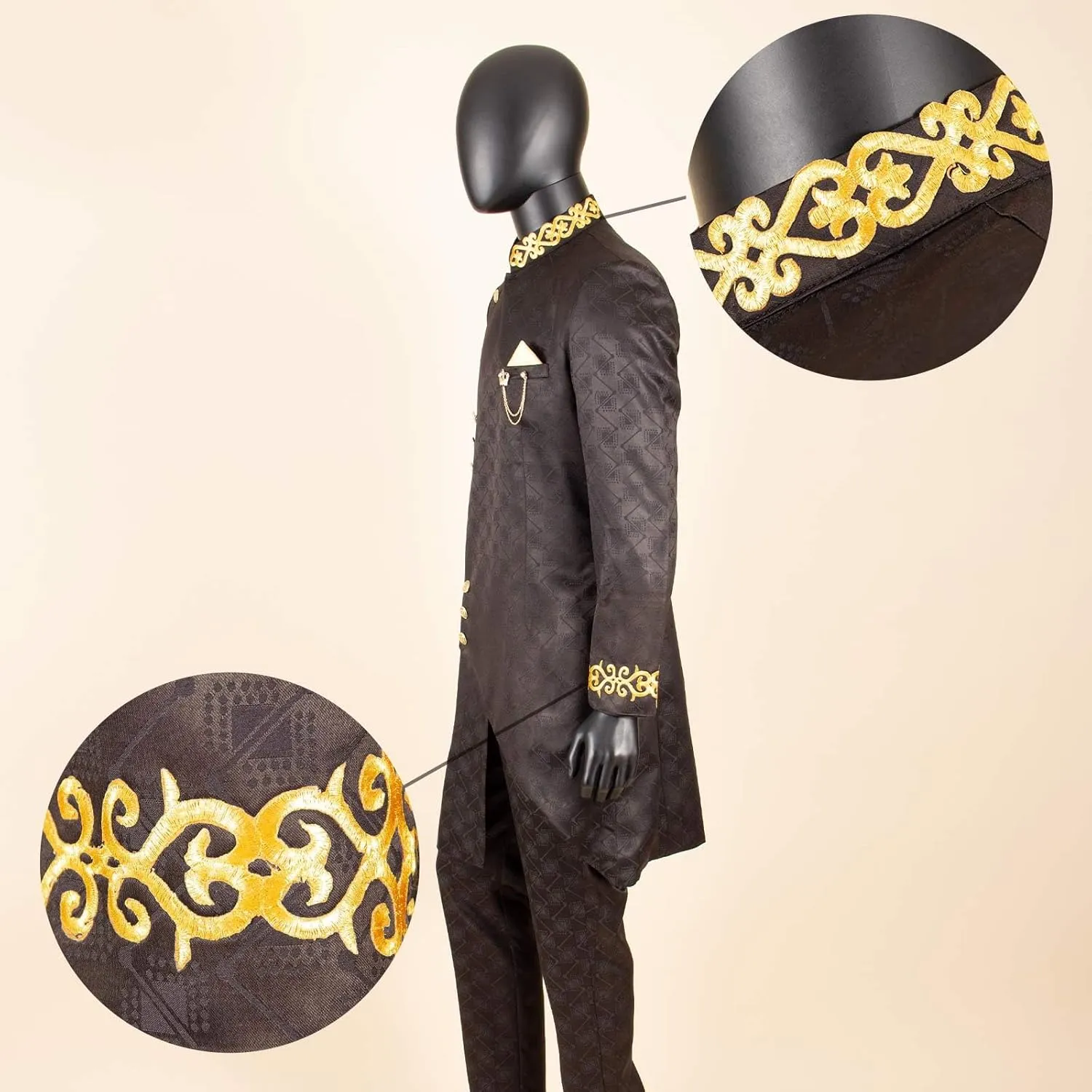 Men`s Suit Slim Fit Embroidery Single Breated Blazer and Pants Set African Clothes Formal Outfits