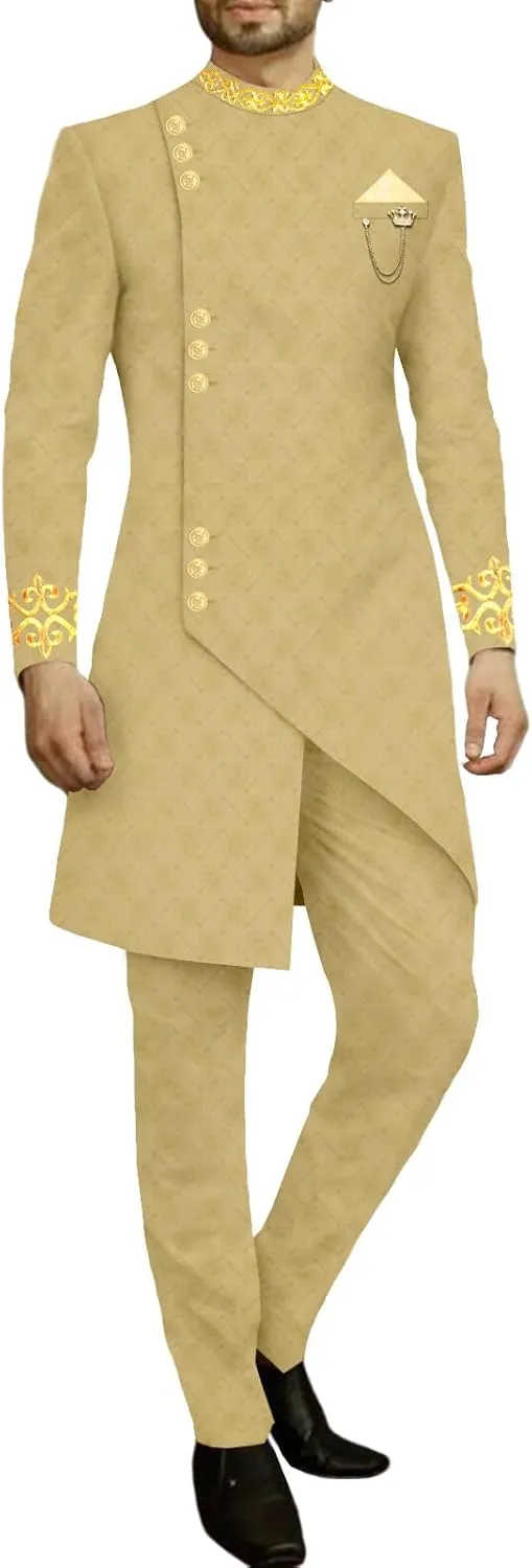 Men`s Suit Slim Fit Embroidery Single Breated Blazer and Pants Set African Clothes Formal Outfits