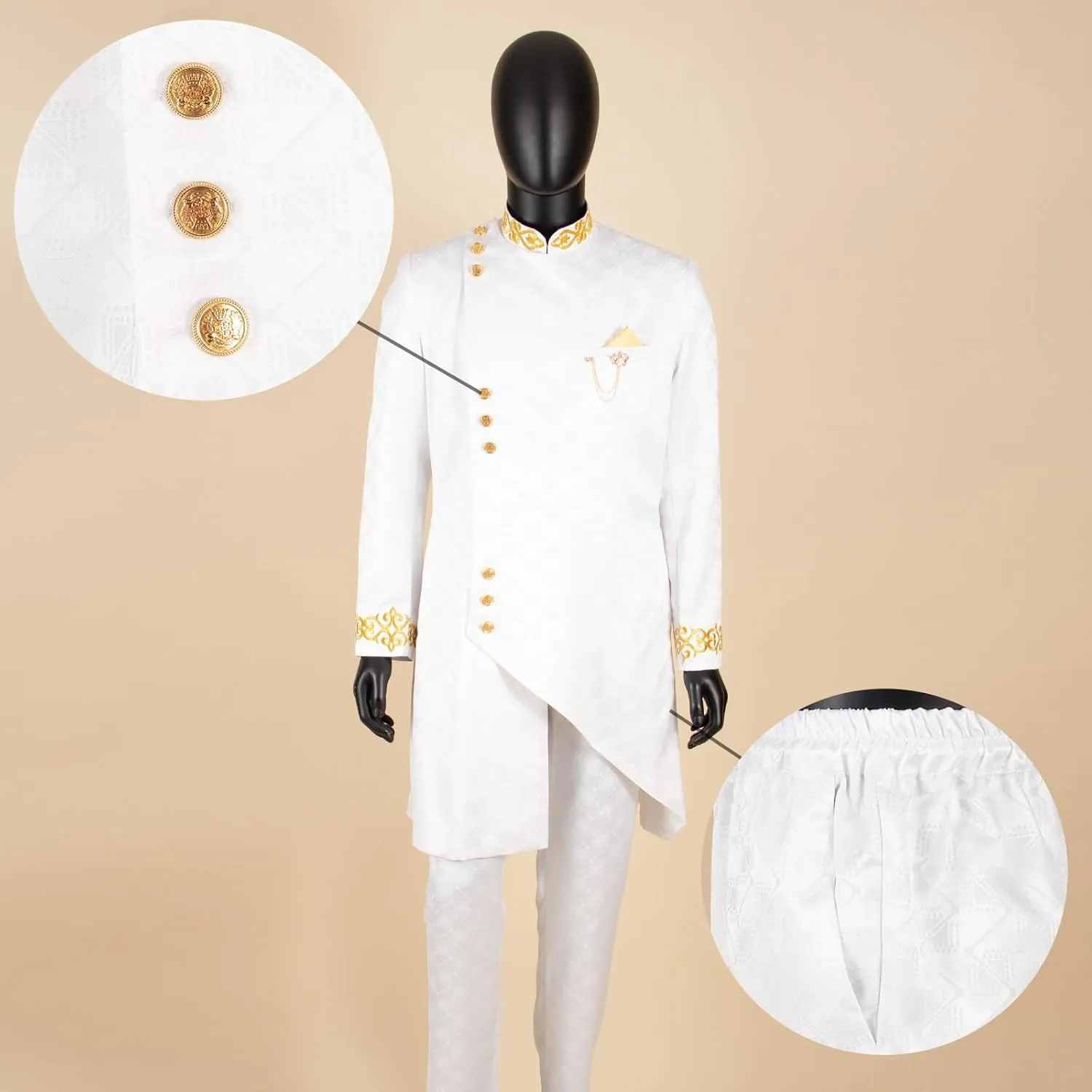 Men`s Suit Slim Fit Embroidery Single Breated Blazer and Pants Set African Clothes Formal Outfits
