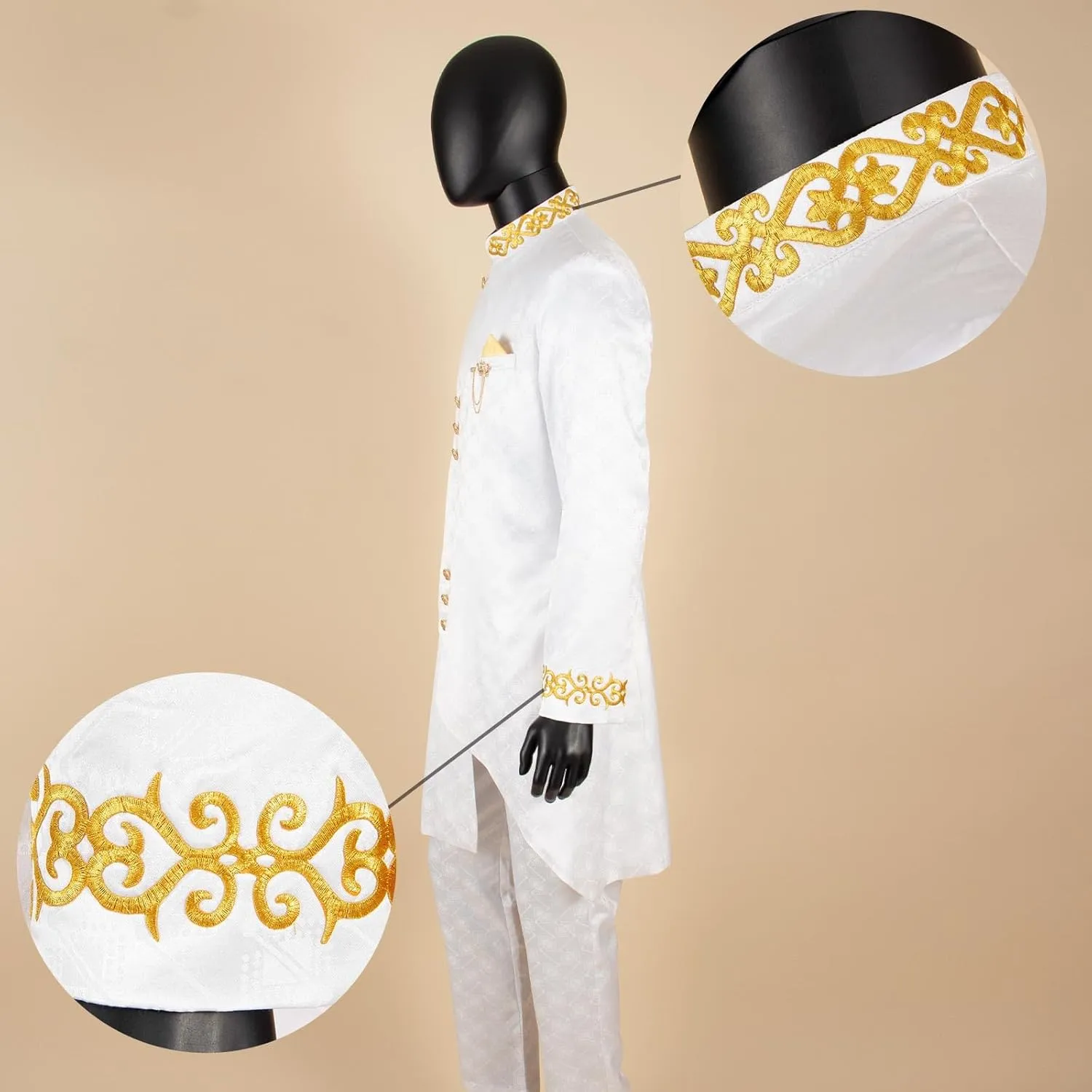 Men`s Suit Slim Fit Embroidery Single Breated Blazer and Pants Set African Clothes Formal Outfits
