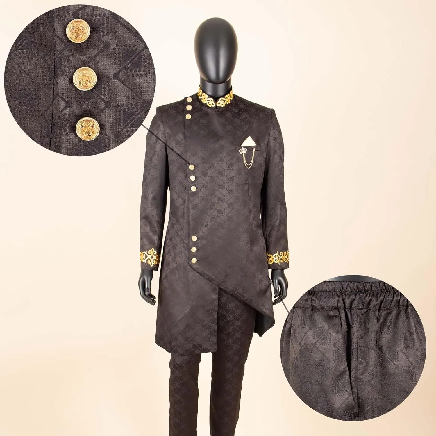 Men`s Suit Slim Fit Embroidery Single Breated Blazer and Pants Set African Clothes Formal Outfits