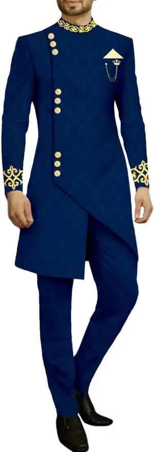 Men`s Suit Slim Fit Embroidery Single Breated Blazer and Pants Set African Clothes Formal Outfits