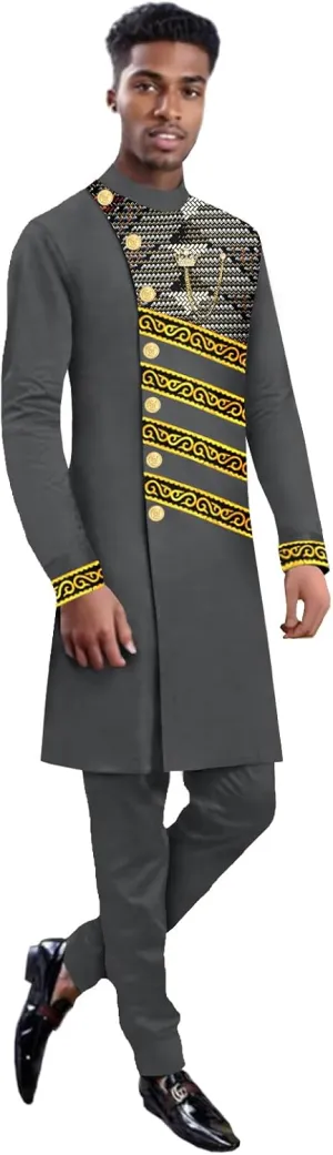 Men`s Suits Slim Fit Single Breasted Print Embroidery Blazer and Trousers Set Bussiness Suit African Clothes