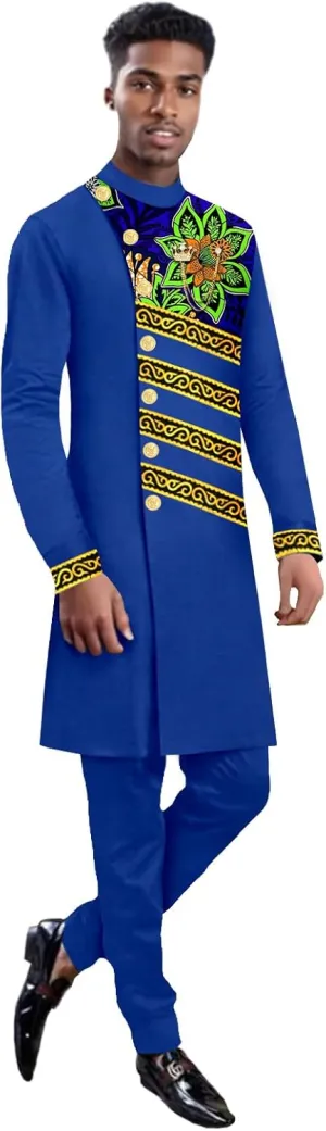 Men`s Suits Slim Fit Single Breasted Print Embroidery Blazer and Trousers Set Bussiness Suit African Clothes