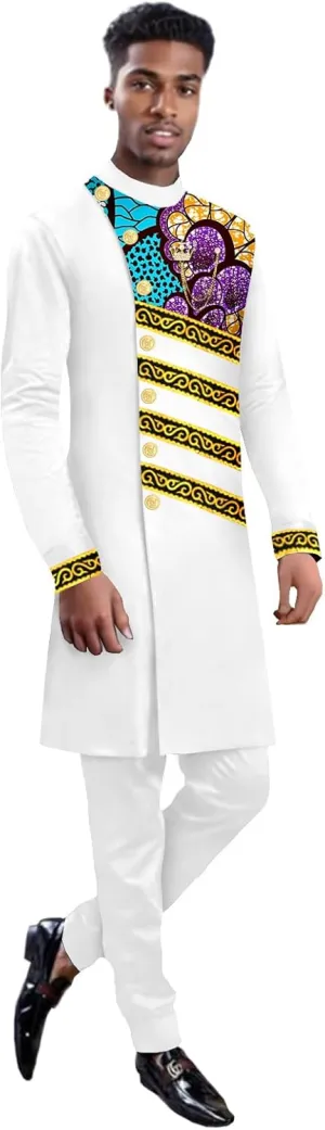 Men`s Suits Slim Fit Single Breasted Print Embroidery Blazer and Trousers Set Bussiness Suit African Clothes