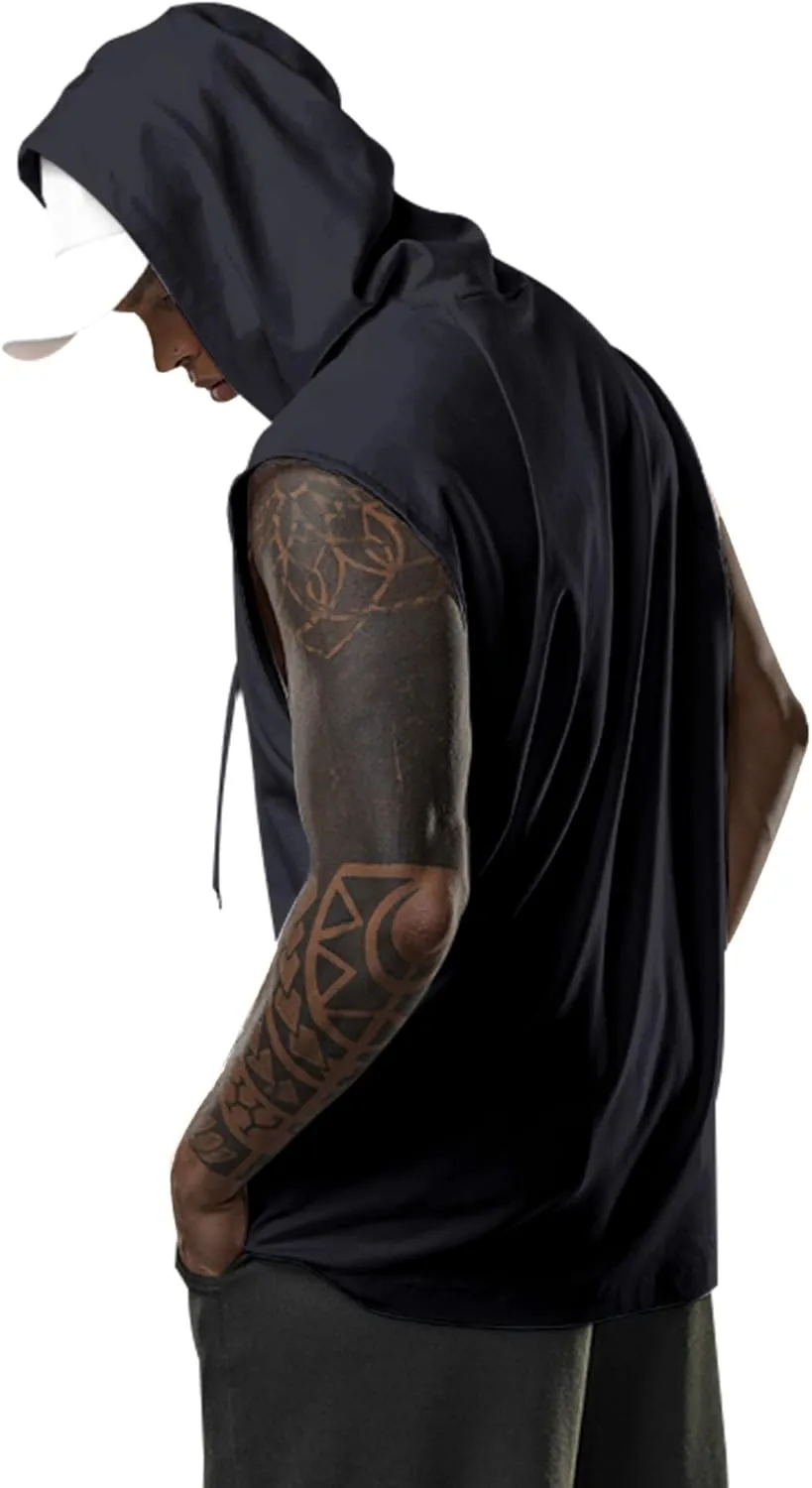 Men's Workout Hooded Tank Tops Bodybuilding Muscle Cut Off T Shirt Sleeveless Gym Hoodies