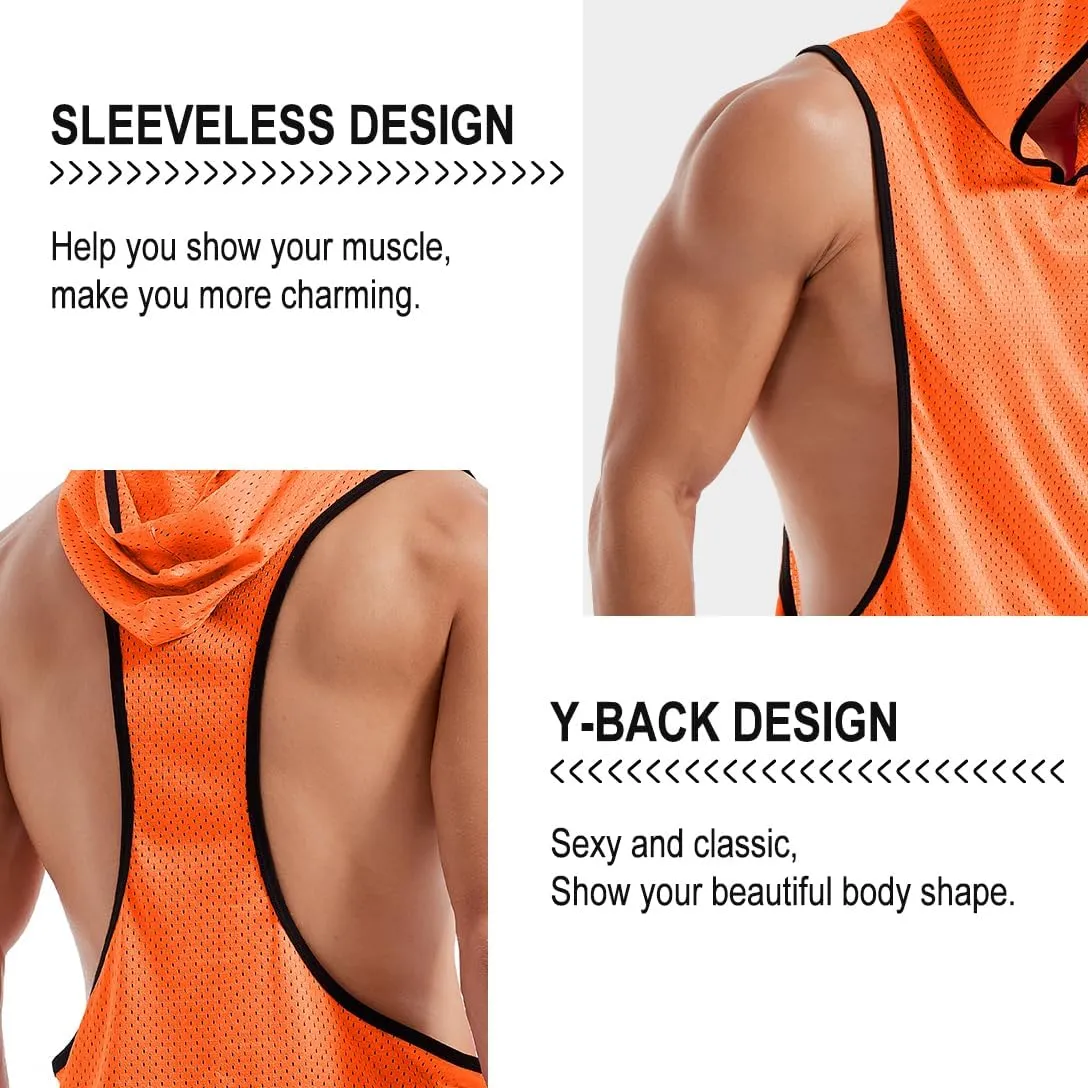 Men's Workout Hooded Tank Tops Bodybuilding Muscle Cut Off T Shirt Sleeveless Gym Hoodies