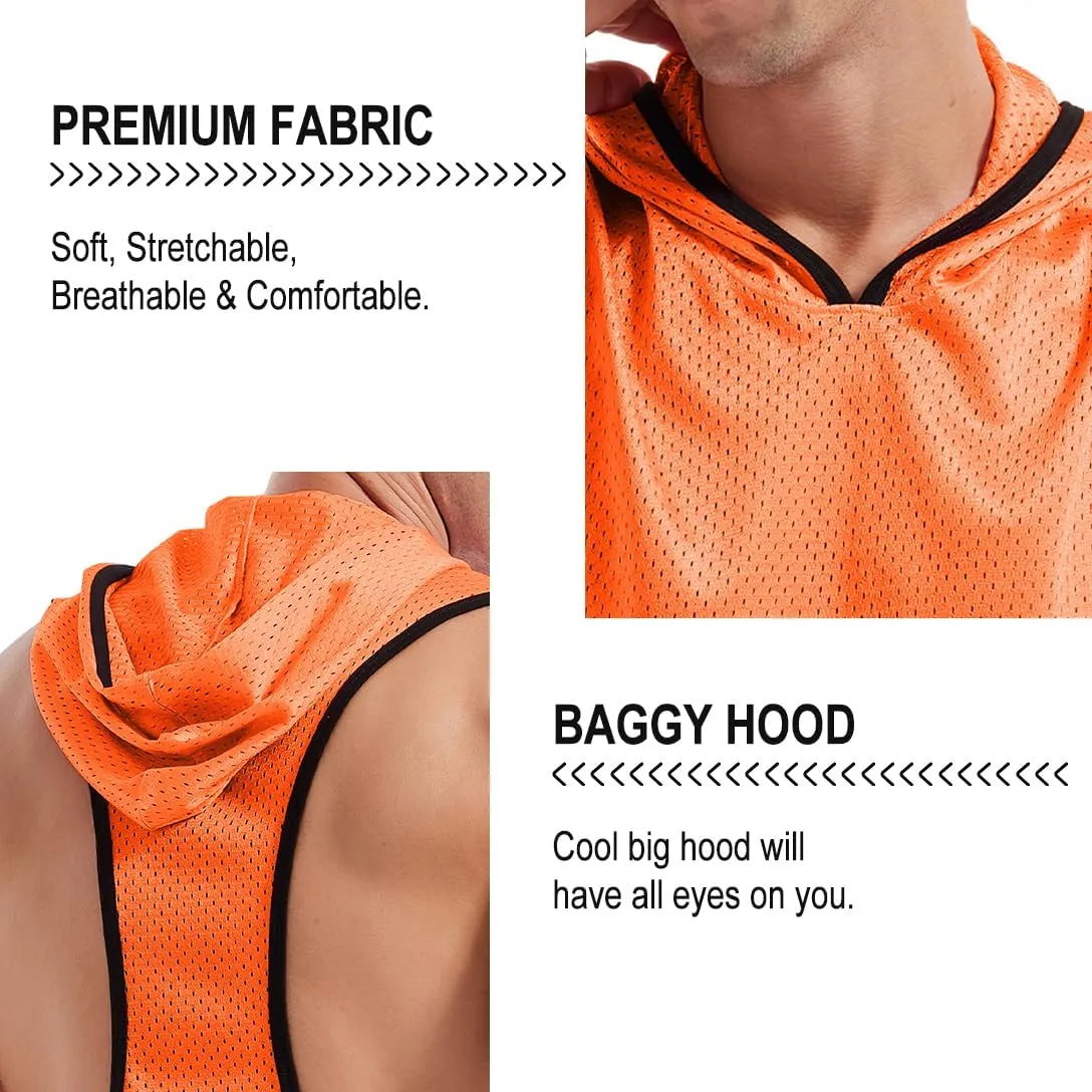Men's Workout Hooded Tank Tops Bodybuilding Muscle Cut Off T Shirt Sleeveless Gym Hoodies