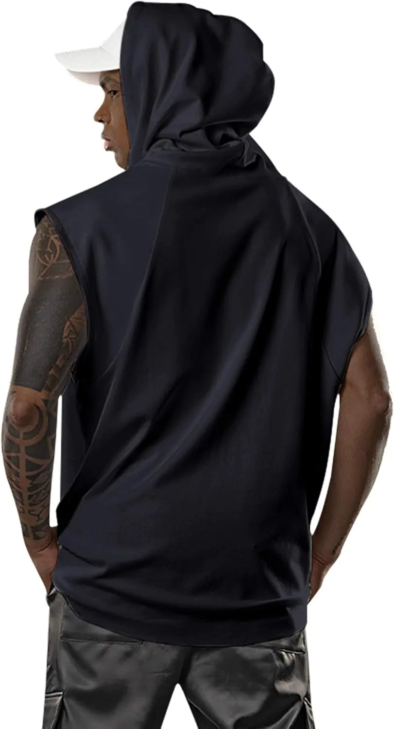 Men's Workout Hooded Tank Tops Bodybuilding Muscle Cut Off T Shirt Sleeveless Gym Hoodies