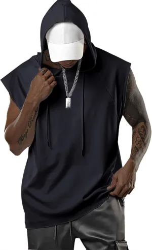Men's Workout Hooded Tank Tops Bodybuilding Muscle Cut Off T Shirt Sleeveless Gym Hoodies