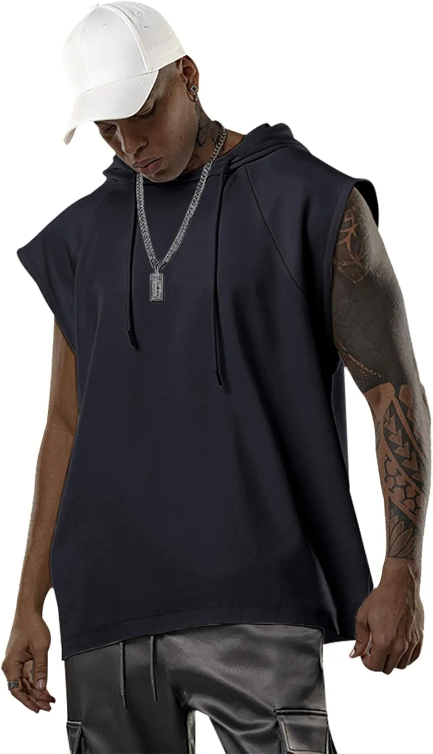 Men's Workout Hooded Tank Tops Bodybuilding Muscle Cut Off T Shirt Sleeveless Gym Hoodies