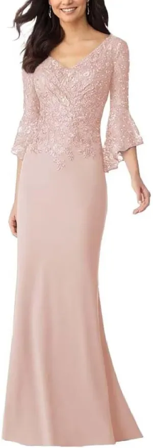 Mermaid Mother of The Bride Dress Long Sleeve Laces Chiffon Formal Party Evening Gowns for Women
