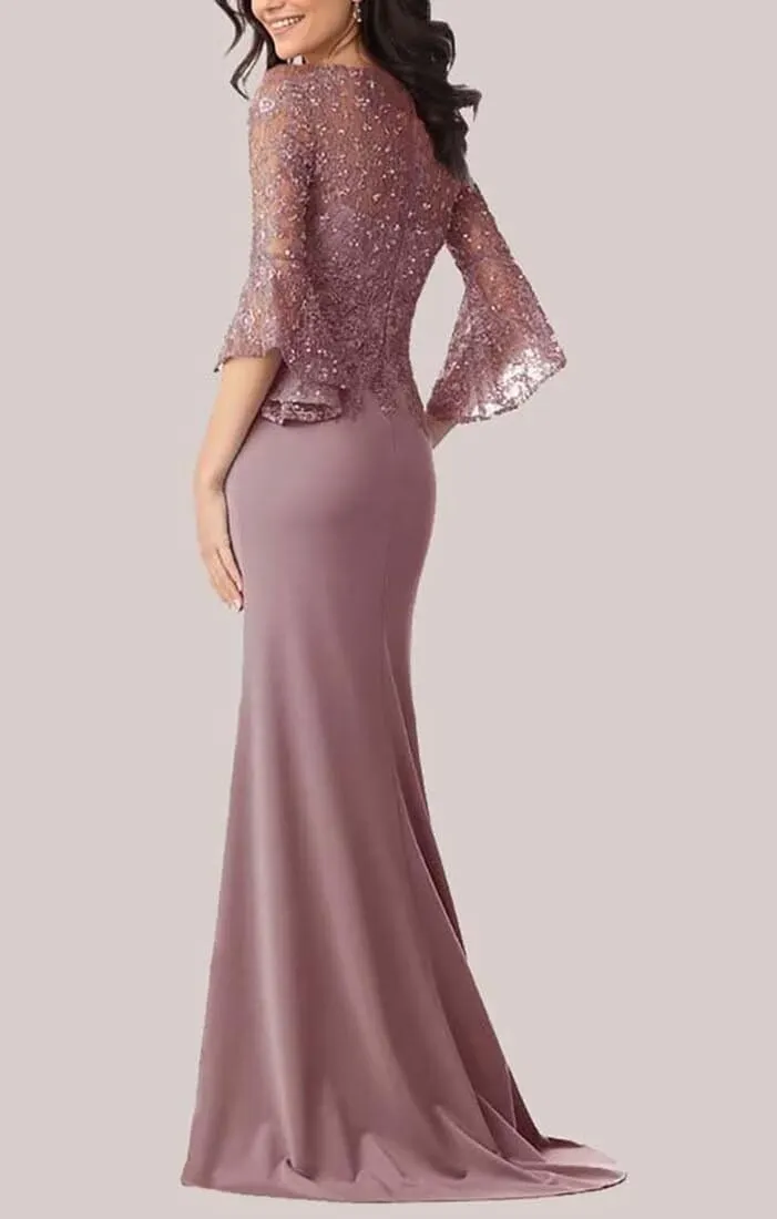 Mermaid Mother of The Bride Dress Long Sleeve Laces Chiffon Formal Party Evening Gowns for Women